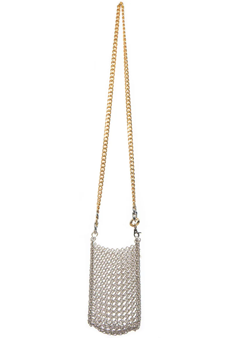 Shoulder Bags<CULT MIA THE PORTACELLY SILVER BAG Silver and Gold Handles
