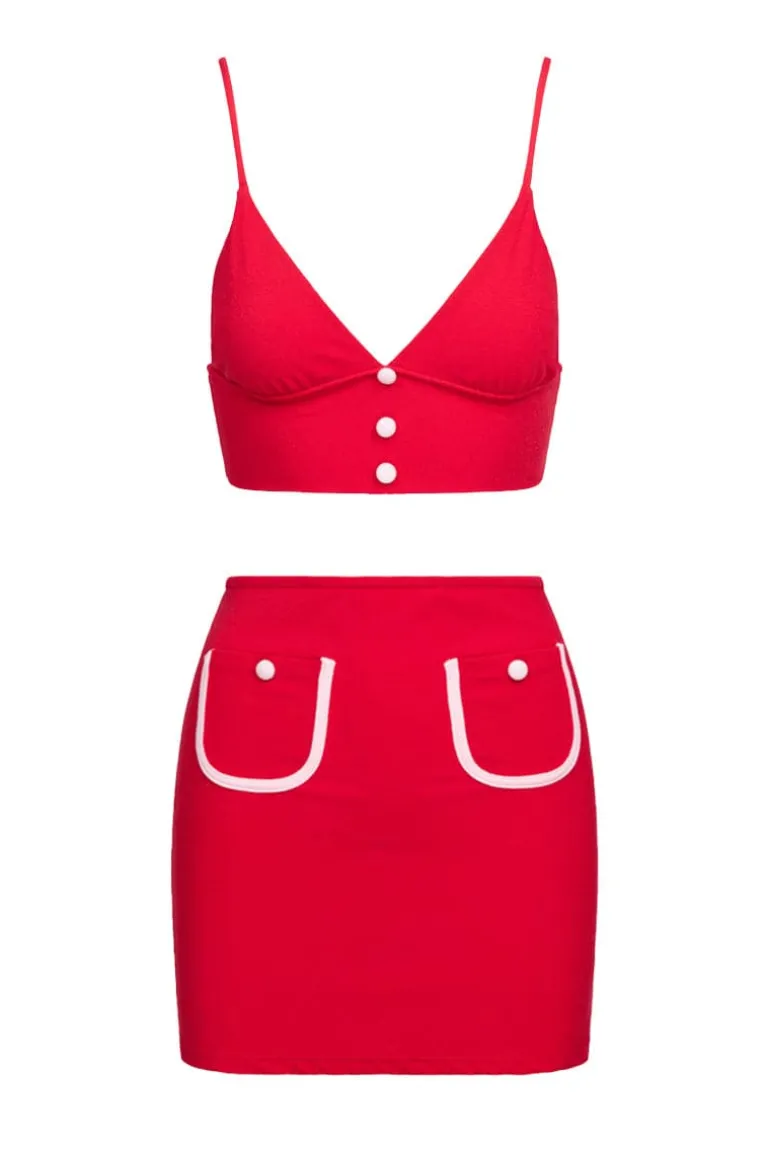 Outfit Sets<CULT MIA THE RED TERRY BRALETTE AND POCKET SKIRT SET Red/Ballerina Pink