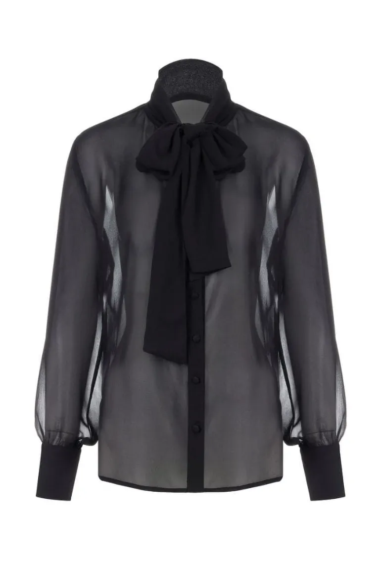 Tops<CULT MIA TIE-NECK CHIFFON SHIRT Black