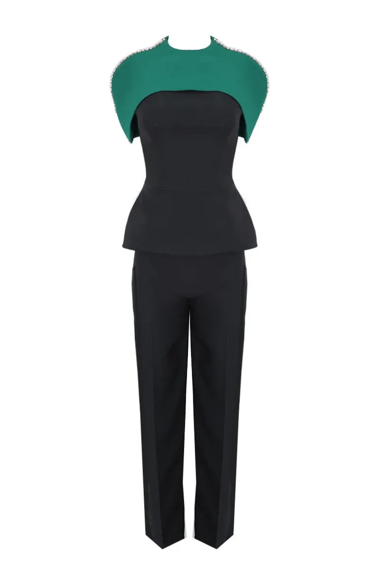 Outfit Sets<CULT MIA TOP AND PANTS SET WITH DETACHABLE EMERALD CAPE IN Midnight Black