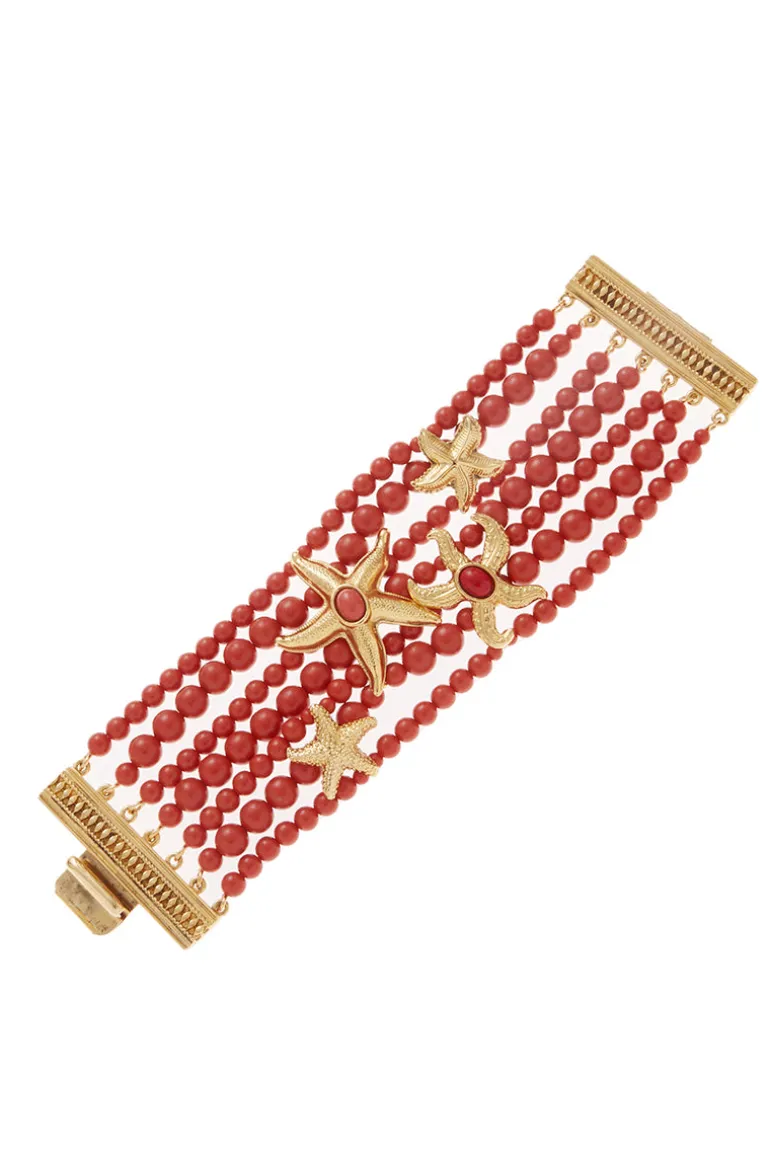Bracelets<CULT MIA TORY BRACELET Gold & Coral