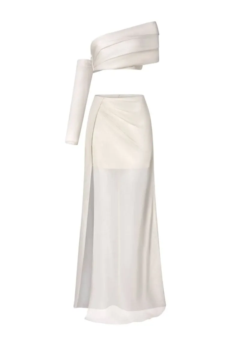 Dresses<CULT MIA TRANSLUCENT PLEATED ORGANZA CUT-OUT MAXI DRESS White