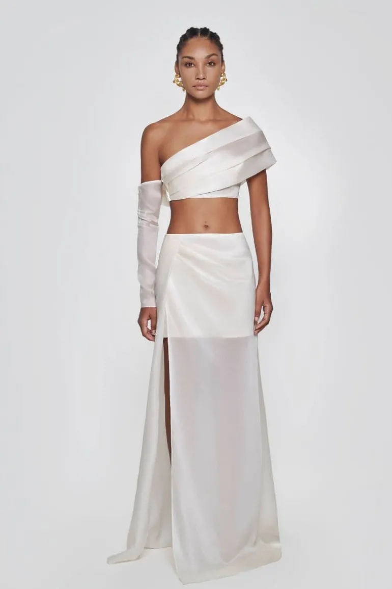 Dresses<CULT MIA TRANSLUCENT PLEATED ORGANZA CUT-OUT MAXI DRESS White