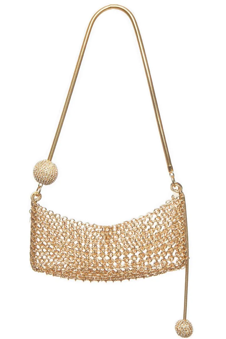 Shoulder Bags<CULT MIA TRILLY GOLD CHAIN BAG Gold and Transparent Crystals/Silver and Lilac Crystals