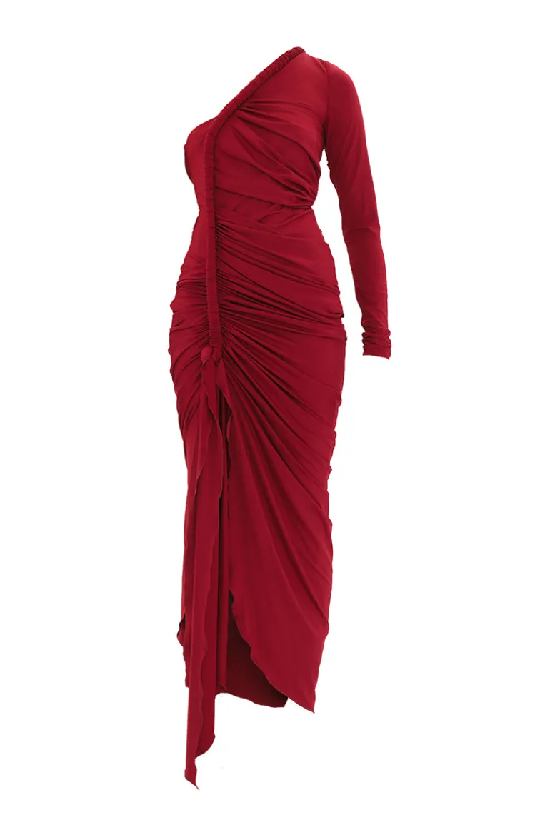 Dresses<CULT MIA TURI MESH DRESS IN BURGUNDY