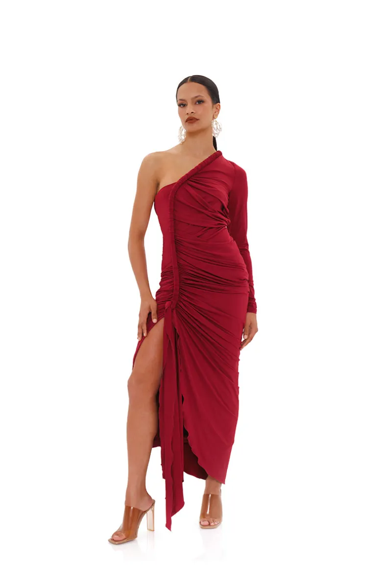 Dresses<CULT MIA TURI MESH DRESS IN BURGUNDY