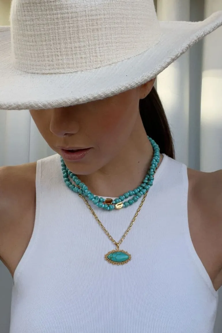 Necklaces<CULT MIA TURQUOISE BEADED CHOKER Blue/Gold