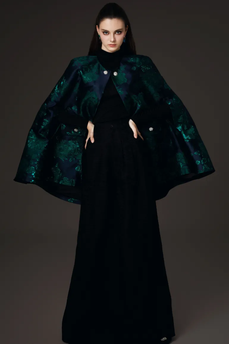 Outfit Sets<CULT MIA TURTLENECK LONG-SLEEVE TOP WITH WIDE-LEG TROUSERS AND CAPE SET Black and Green