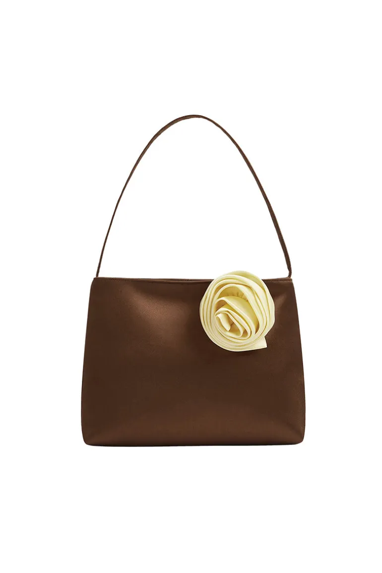 Shoulder Bags<CULT MIA TUSCAN ROSE SILK HANDBAG IN BROWN Corn Yellow
