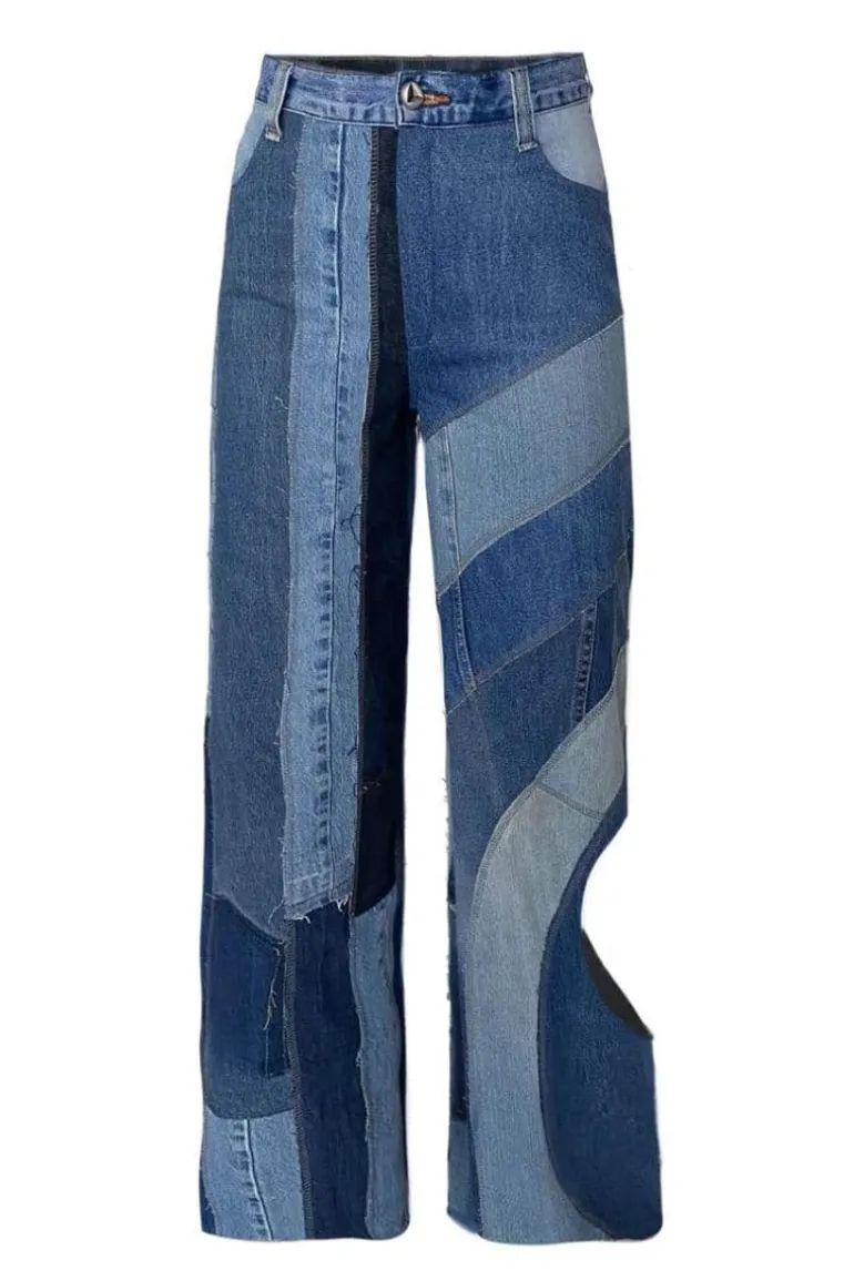 Pants<CULT MIA UPCYCLE PATCHWORK JEANS Blue