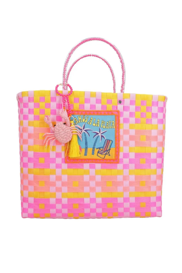 Top Handle Bags<CULT MIA VAMOS A LA PLAYA ZUNCHO MEDIUM TOTE BAG Pink, Yellow & Orange