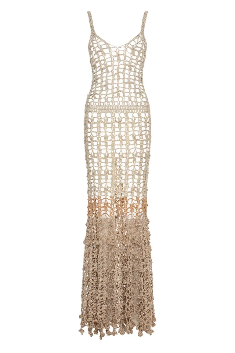 Dresses<CULT MIA VANILLA HANDMADE CROCHET MAXI DRESS Gold