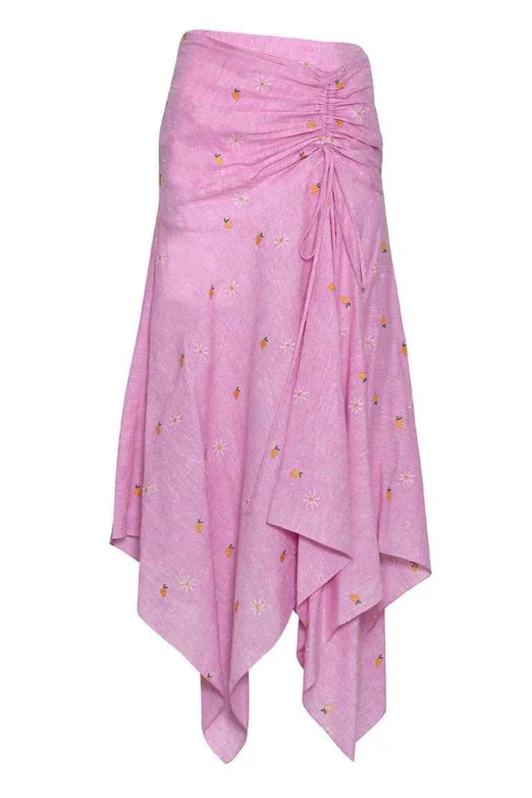 Skirts<CULT MIA VELA LILAC DRAPED SKIRT Pink Mango Camomile Embroidery