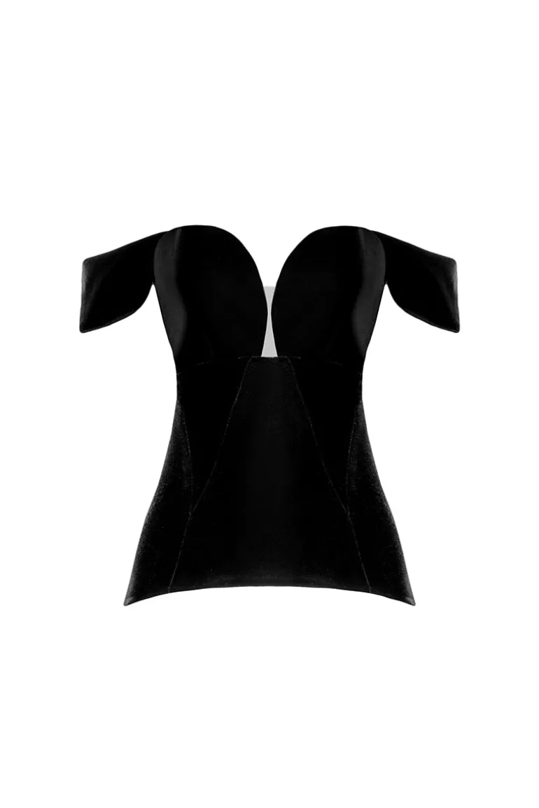 Tops<CULT MIA VELVET CONTOUR CORSET Black