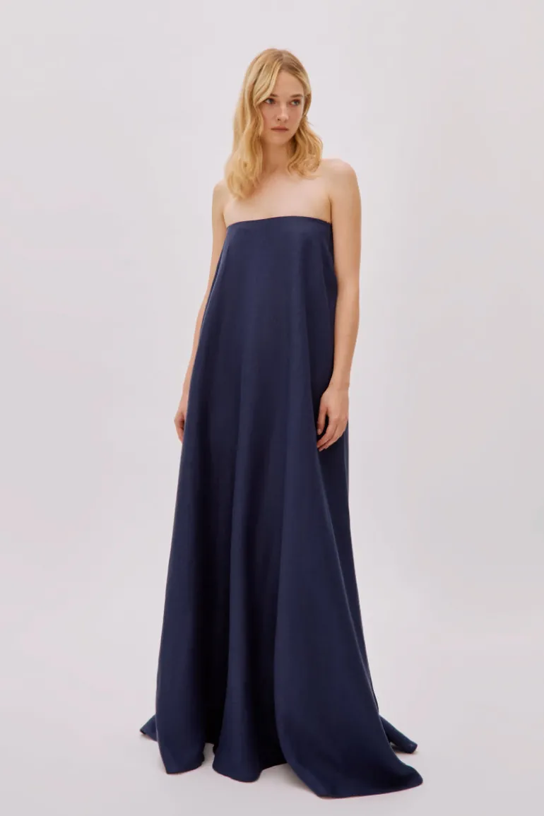 Dresses<CULT MIA VENICE LINEN STRAPLESS DRESS Navy