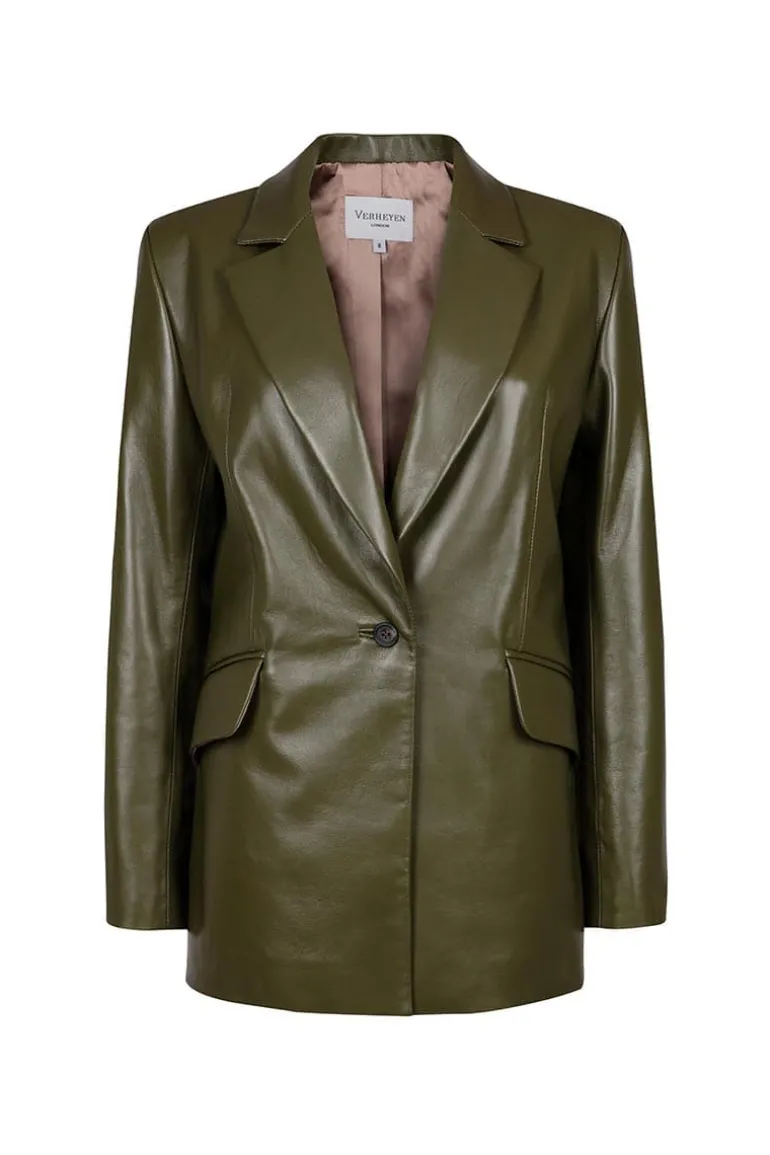 Blazers<CULT MIA VERHEYEN X CHESCA OVERSIZED LEATHER BLAZER Olive