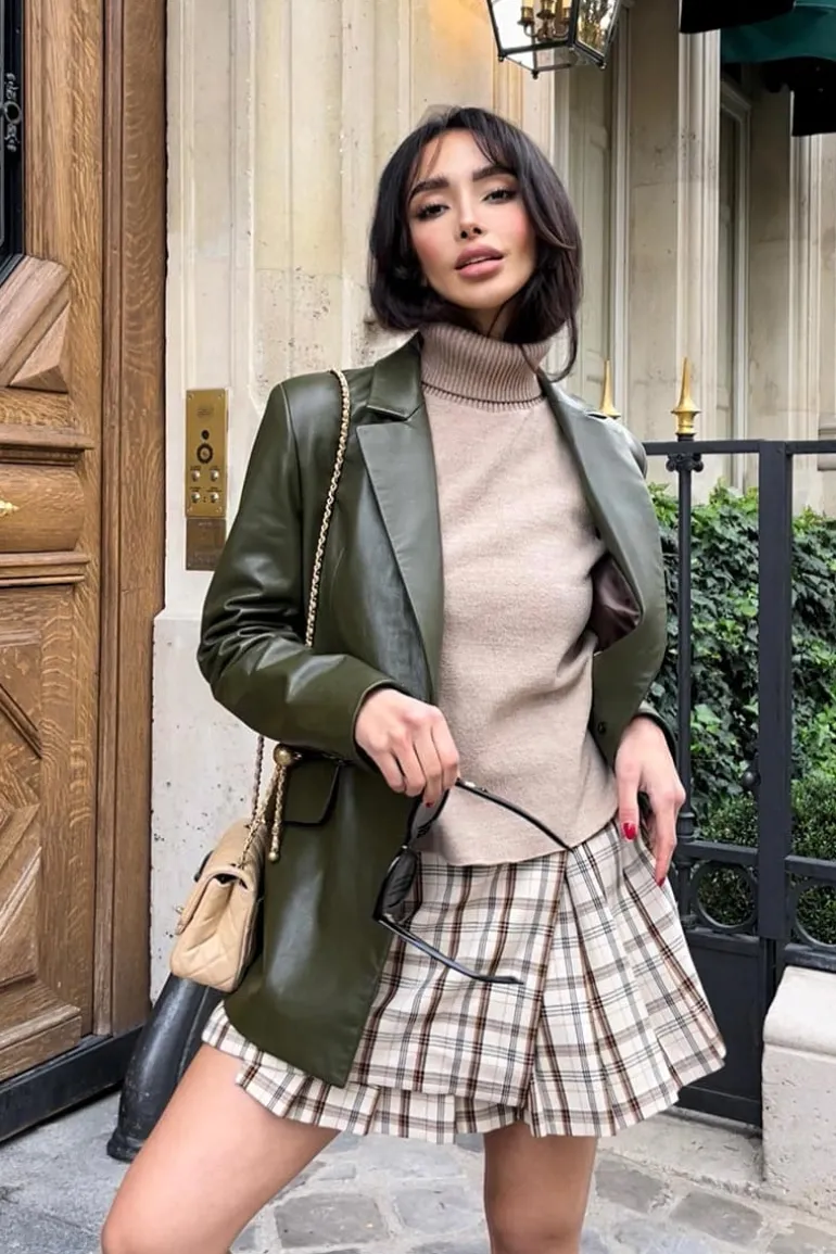 Blazers<CULT MIA VERHEYEN X CHESCA OVERSIZED LEATHER BLAZER Olive