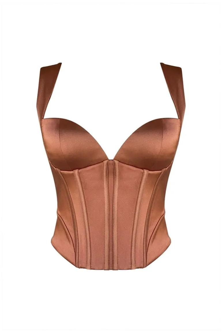 Tops<CULT MIA VIVIENNE SATIN BUSTIER Brown