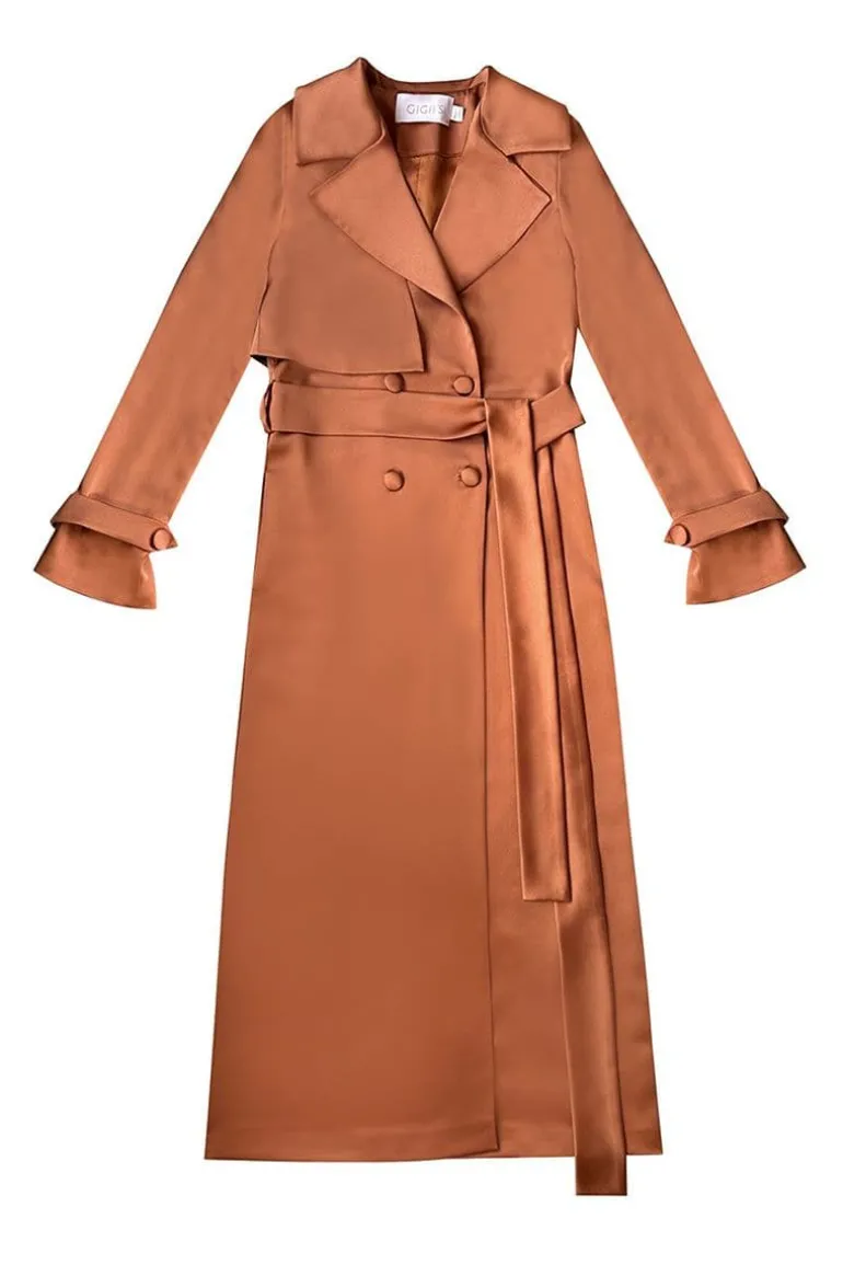 Coats<CULT MIA VIVIENNE BROWN SATIN TRENCH COAT Camel