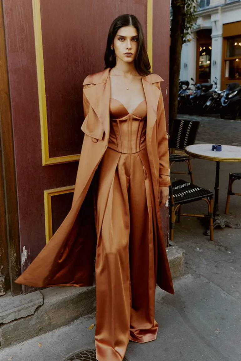 Coats<CULT MIA VIVIENNE BROWN SATIN TRENCH COAT Camel