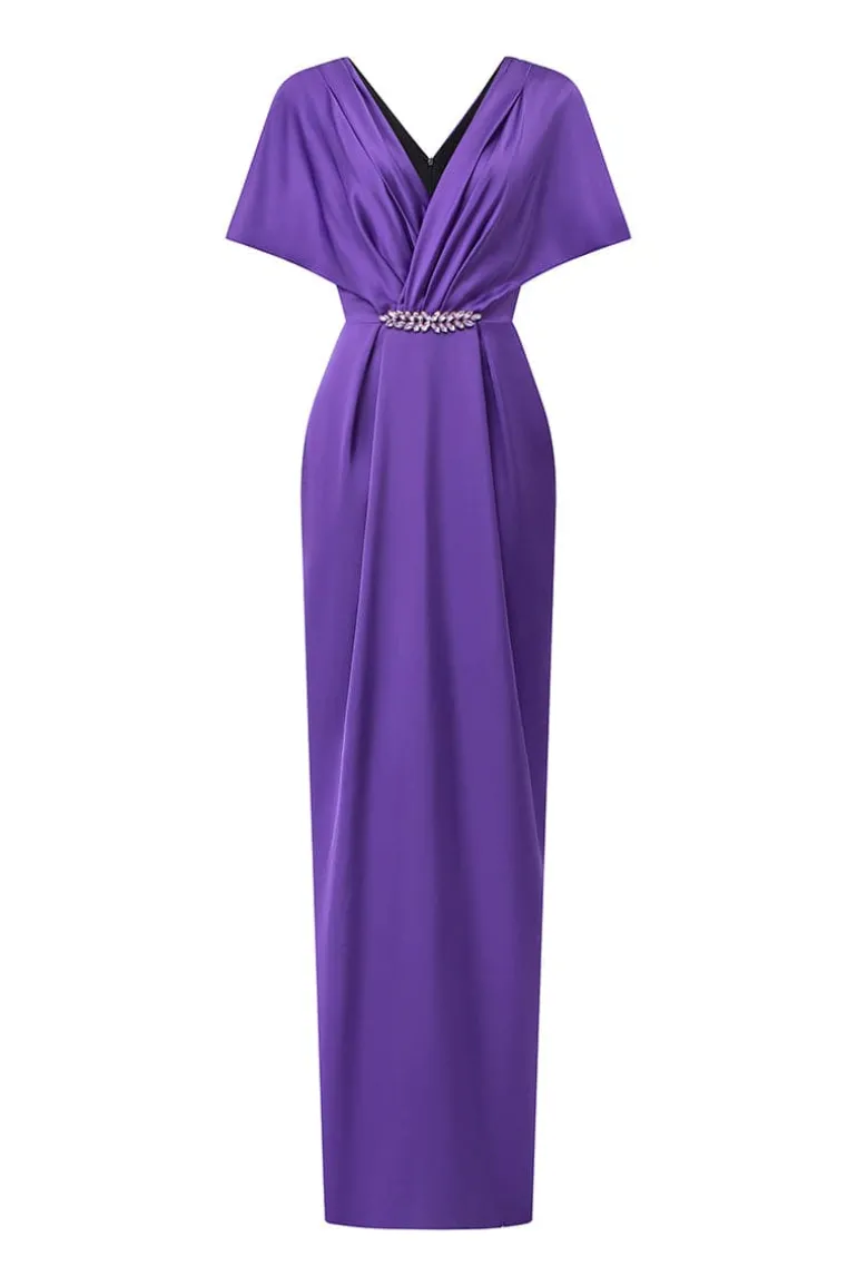 Dresses | Gowns<CULT MIA V-NECK GOWN WITH DRAPED WAIST DETAIL Dark Purple