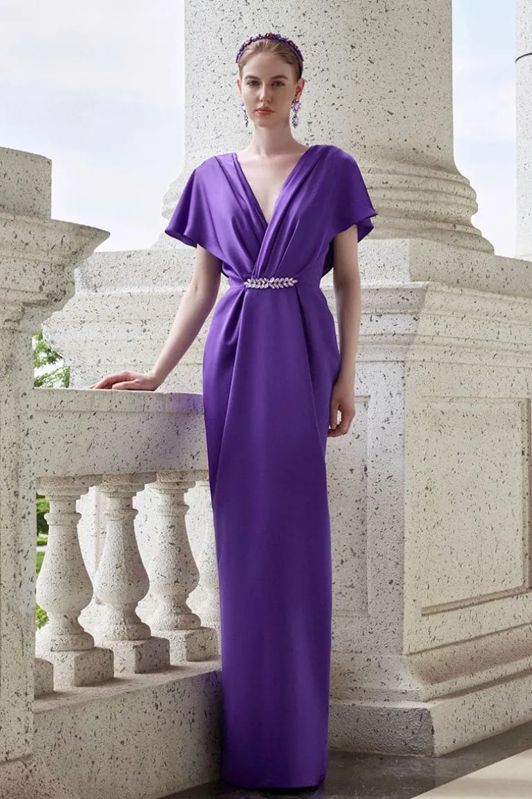 Dresses | Gowns<CULT MIA V-NECK GOWN WITH DRAPED WAIST DETAIL Dark Purple