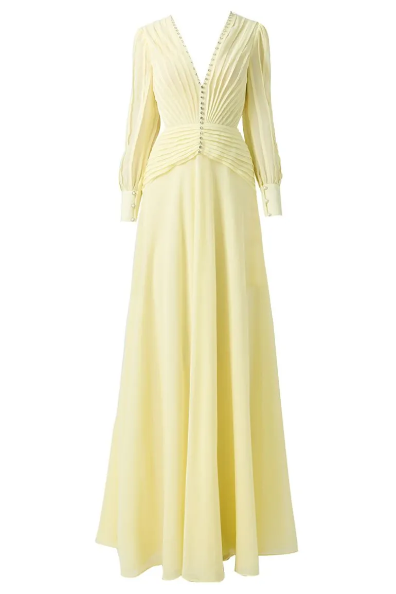 Dresses<CULT MIA V-NECK LIGHT YELLOW FLOOR LENGTH DRESS Beige