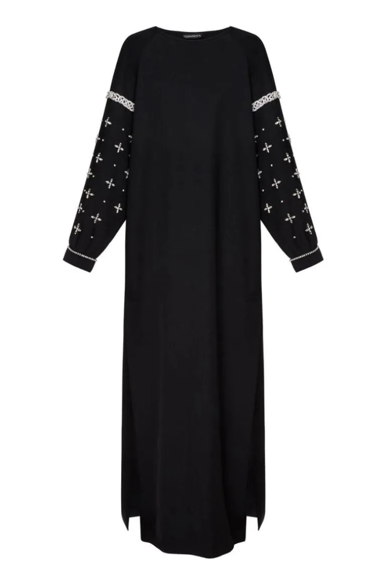 Dresses<CULT MIA VYSHYVANKA HAND EMBROIDERED CRYSTAL MAXI DRESS Black