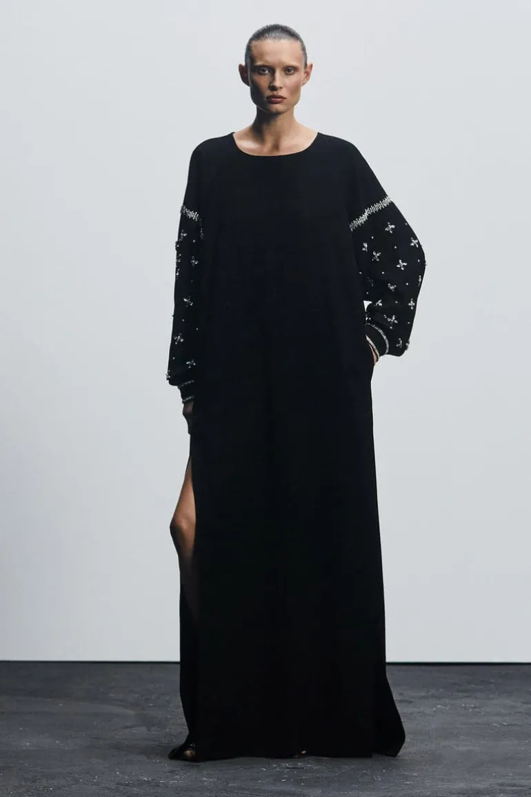 Dresses<CULT MIA VYSHYVANKA HAND EMBROIDERED CRYSTAL MAXI DRESS Black