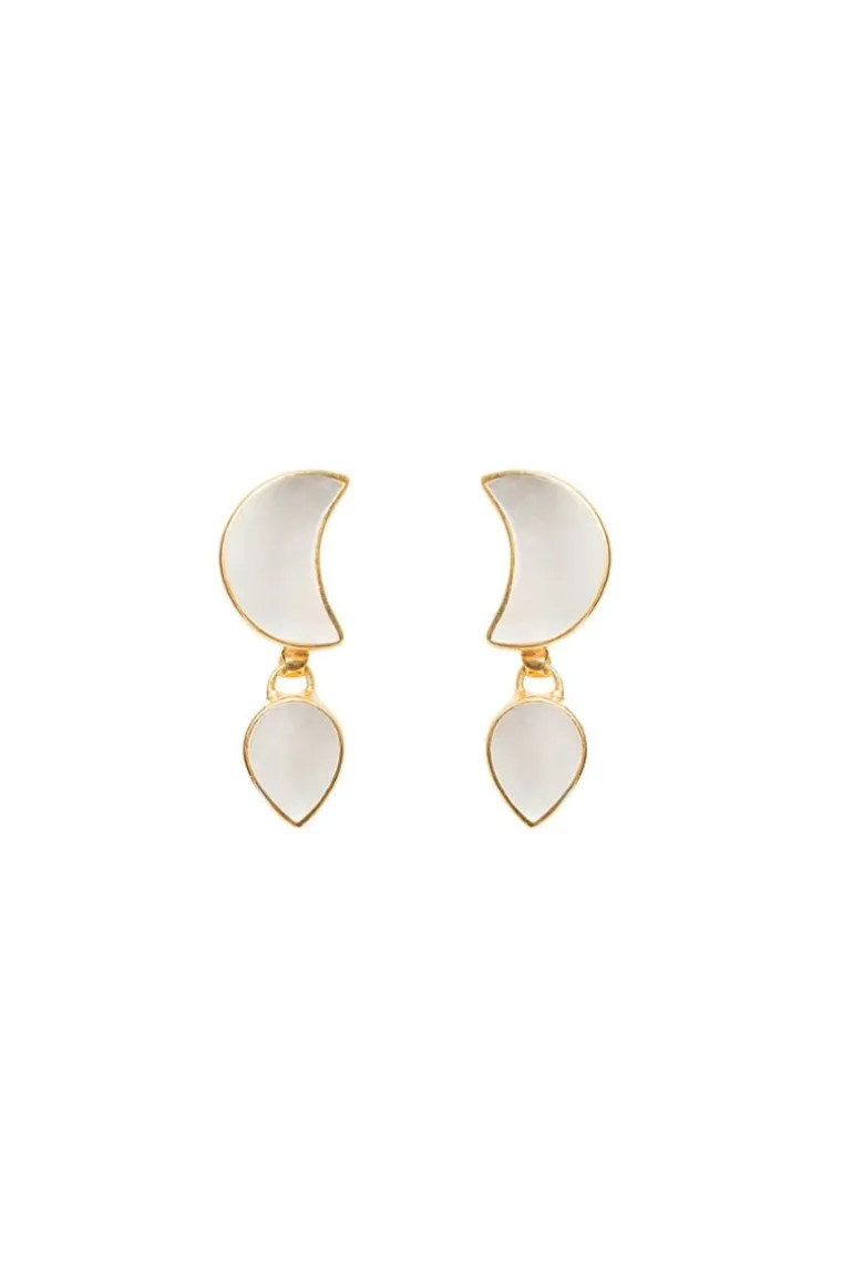 Earrings<CULT MIA WARRIORESS PETITE MOON EARRINGS 18CT GOLD PLATED Gold & White