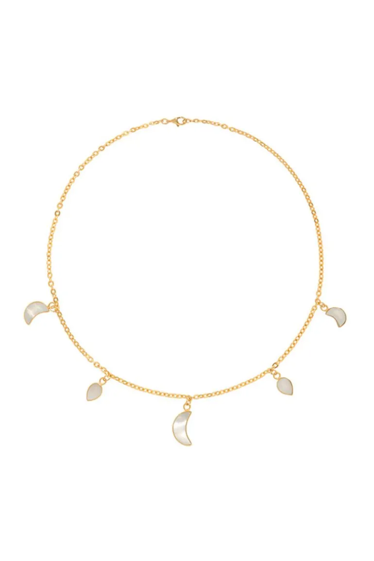 Necklaces<CULT MIA WARRIORESS PETITE MOON NECKLACE 18CT GOLD PLATED Gold & White
