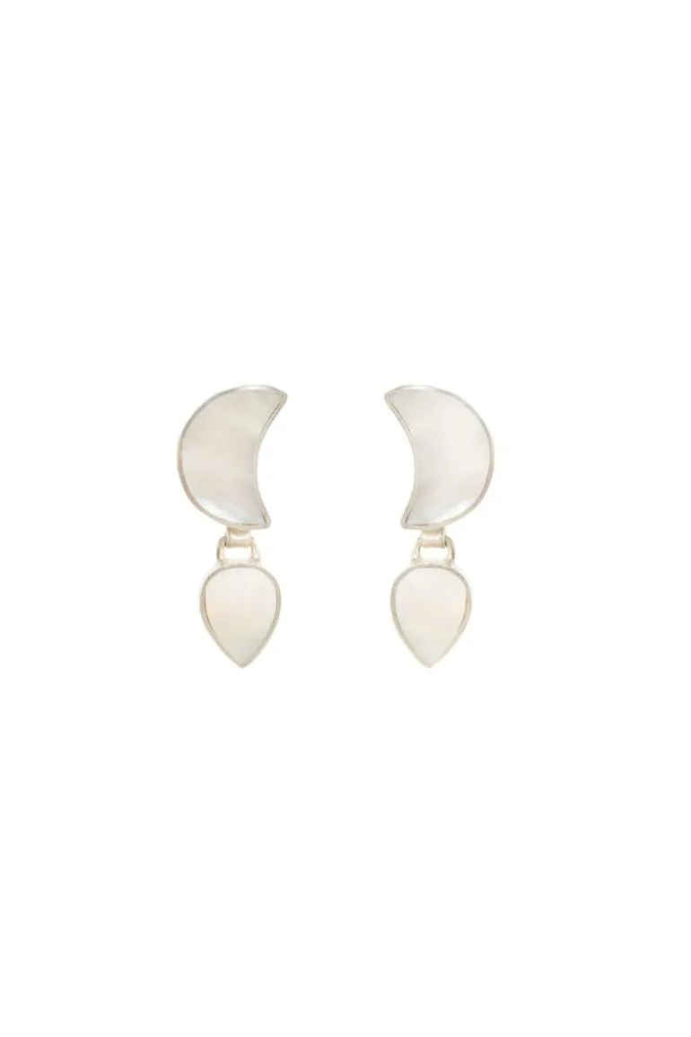 Earrings<CULT MIA WARRIORESS SILVER PETITE MOON EARRINGS Silver & White