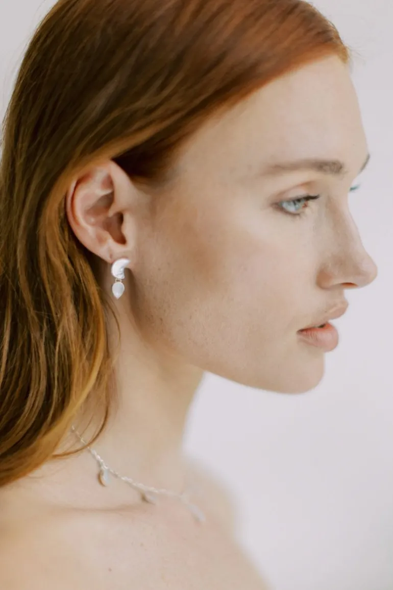 Earrings<CULT MIA WARRIORESS SILVER PETITE MOON EARRINGS Silver & White