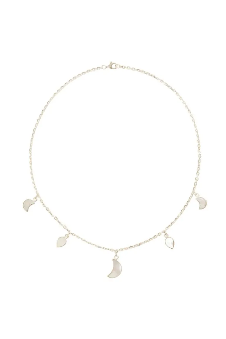 Necklaces<CULT MIA WARRIORESS SILVER PETITE MOON NECKLACE Silver & White