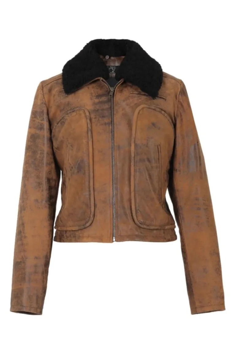 Jackets<CULT MIA EMERY LEATHER JACKET Washed Brown