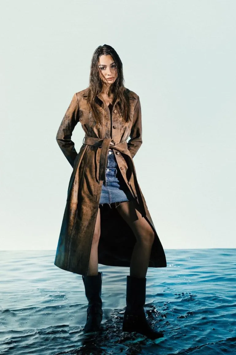 Coats<CULT MIA ZINNIA LEATHER COAT Washed Brown