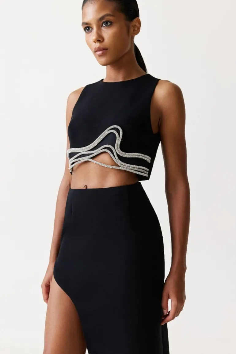 Skirts<CULT MIA WAVY ASYMMETRIC HEM MAXI SKIRT Black