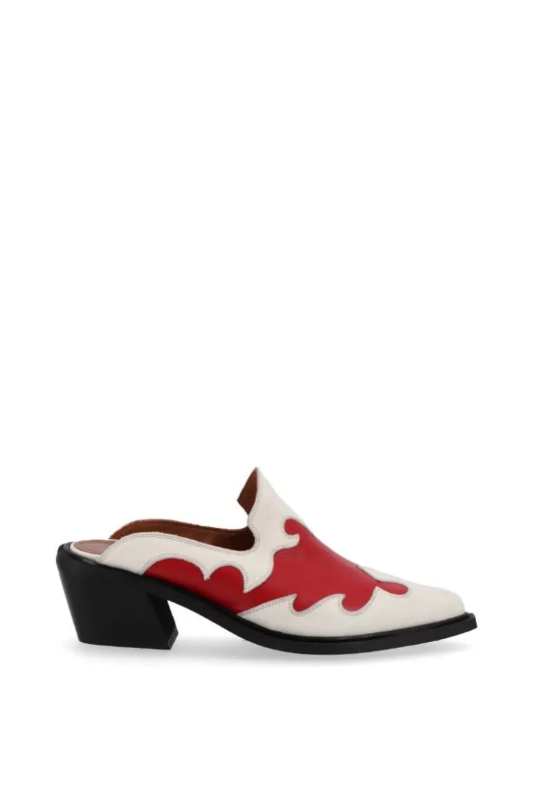 Heels<CULT MIA WESTON BICOLOR RED CREAM LEATHER MULES