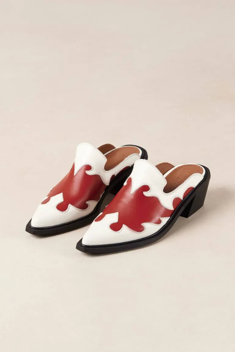Heels<CULT MIA WESTON BICOLOR RED CREAM LEATHER MULES