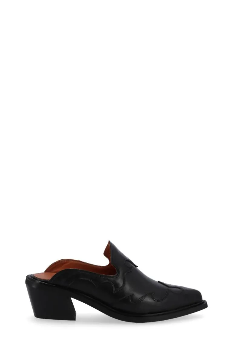 Heels<CULT MIA WESTON LEATHER MULES IN BLACK