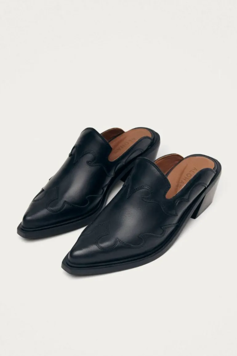 Heels<CULT MIA WESTON LEATHER MULES IN BLACK