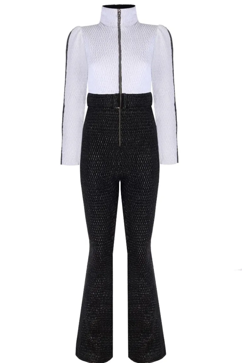 Jumpsuits<CULT MIA WHITE AND BLACK ONE-PIECE SKI SUIT Black/White