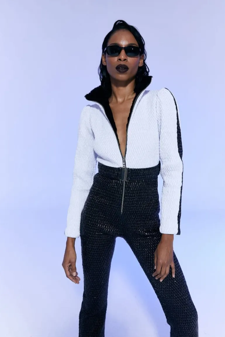 Jumpsuits<CULT MIA WHITE AND BLACK ONE-PIECE SKI SUIT Black/White