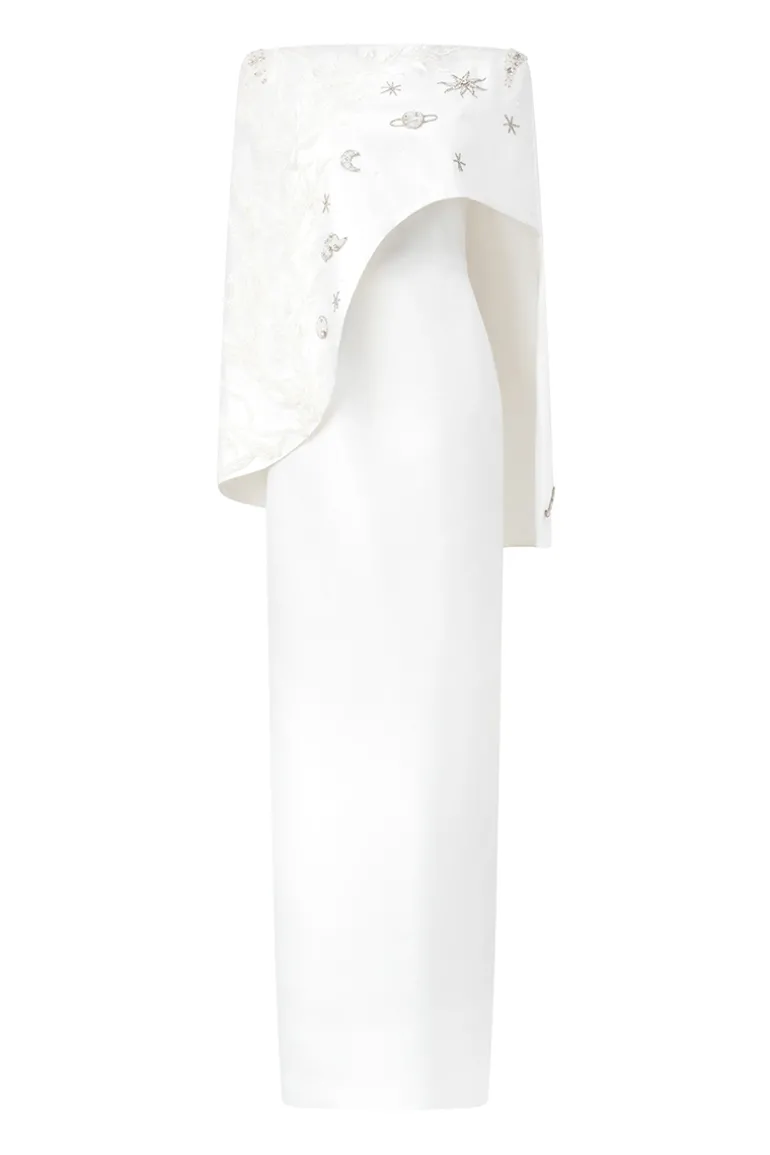 Dresses | Gowns<CULT MIA CAMISOLE STRAIGHT GOWN WITH ASYMMETRIC CAPE SET White