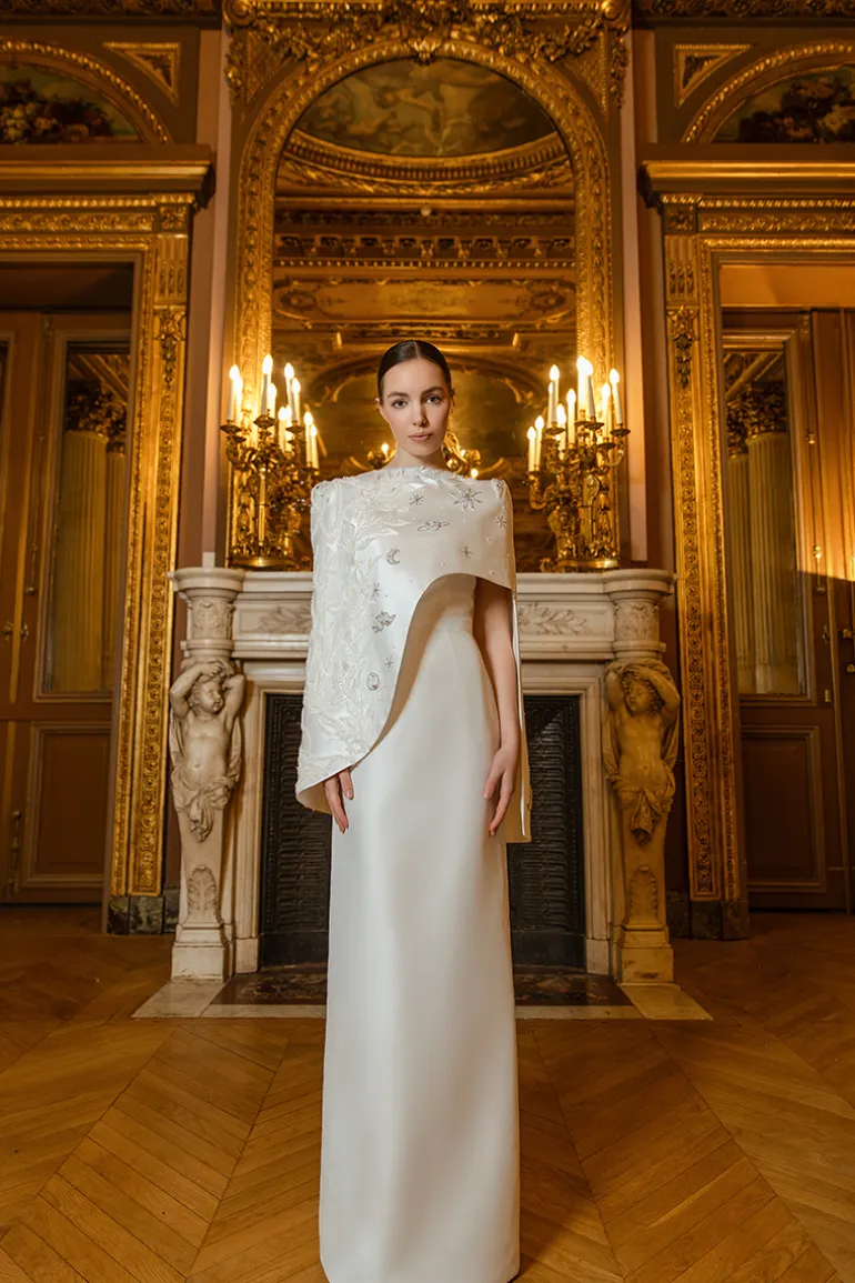Dresses | Gowns<CULT MIA CAMISOLE STRAIGHT GOWN WITH ASYMMETRIC CAPE SET White