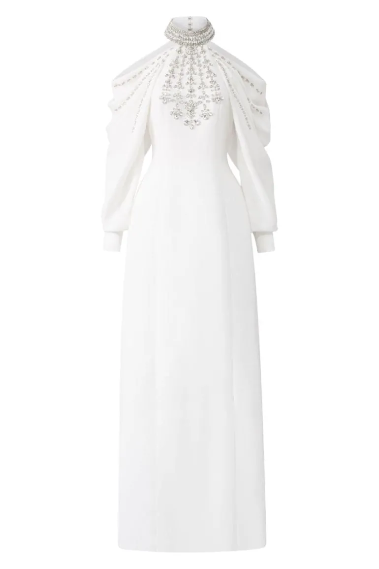 Dresses | Gowns<CULT MIA COLD-SHOULDER STONE EMBELLISHED FULL DRESS White