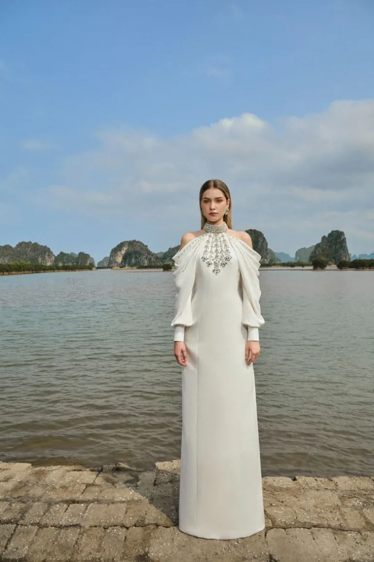 Dresses | Gowns<CULT MIA COLD-SHOULDER STONE EMBELLISHED FULL DRESS White