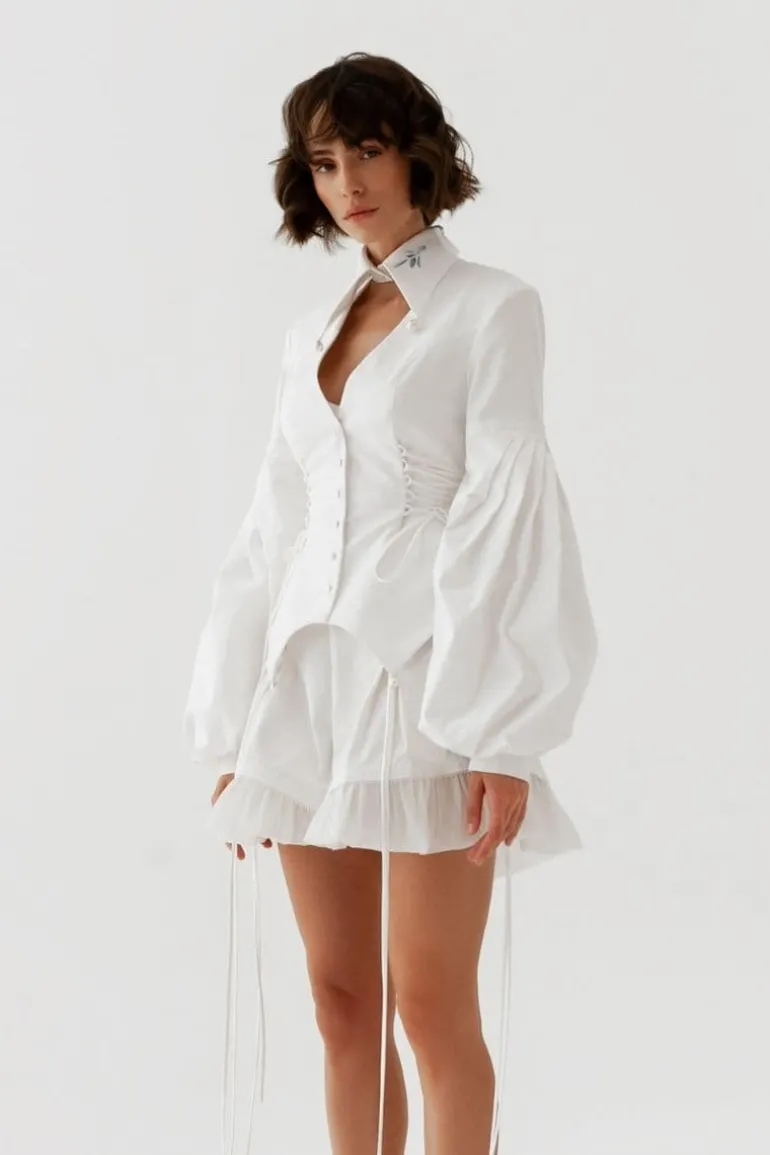 Blazers<CULT MIA CORSET STYLE COTTON BLAZER White