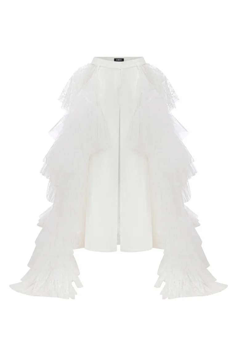 Pants<CULT MIA CREPE PANTS WITH RUFFLED TRAIN White