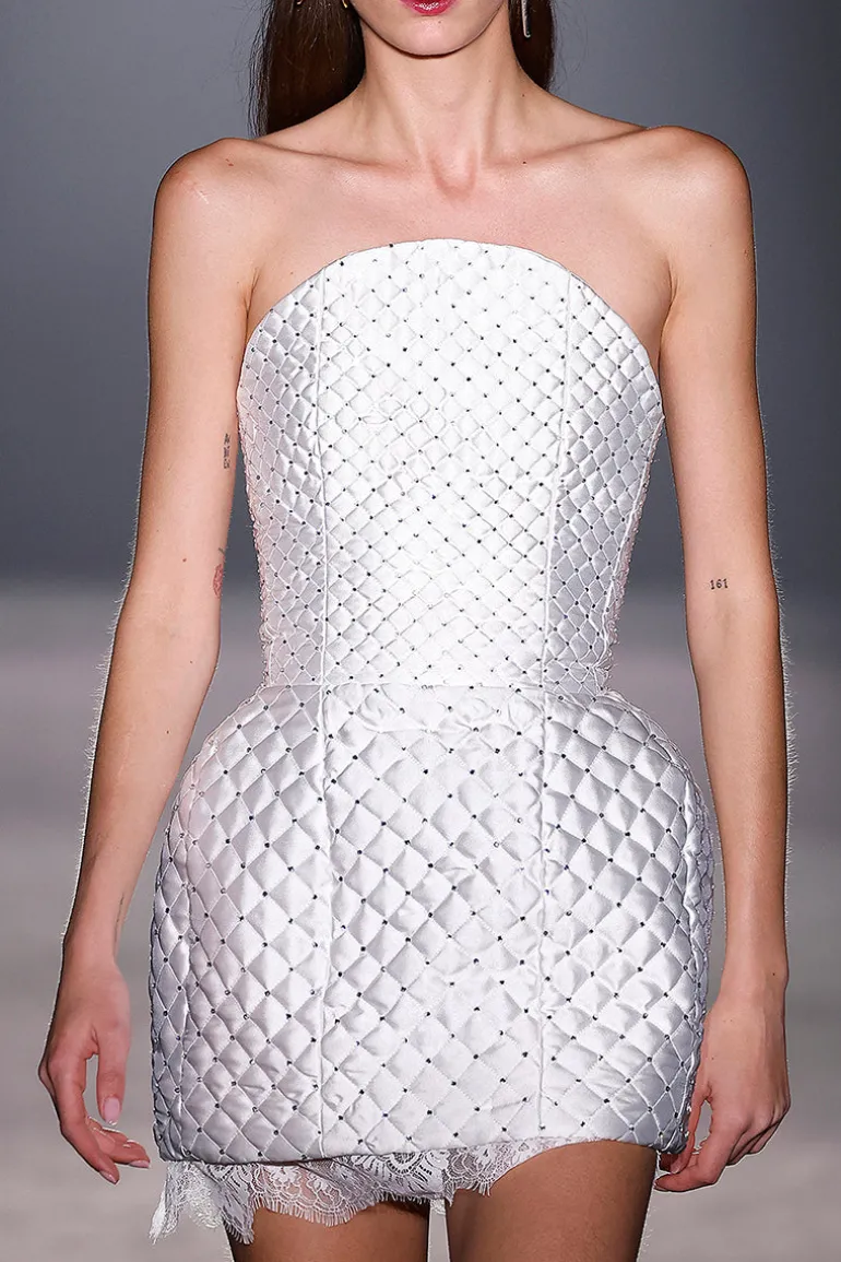 Dresses | Mini Dresses<CULT MIA CRYSTAL QUILTED MINI DRESS White
